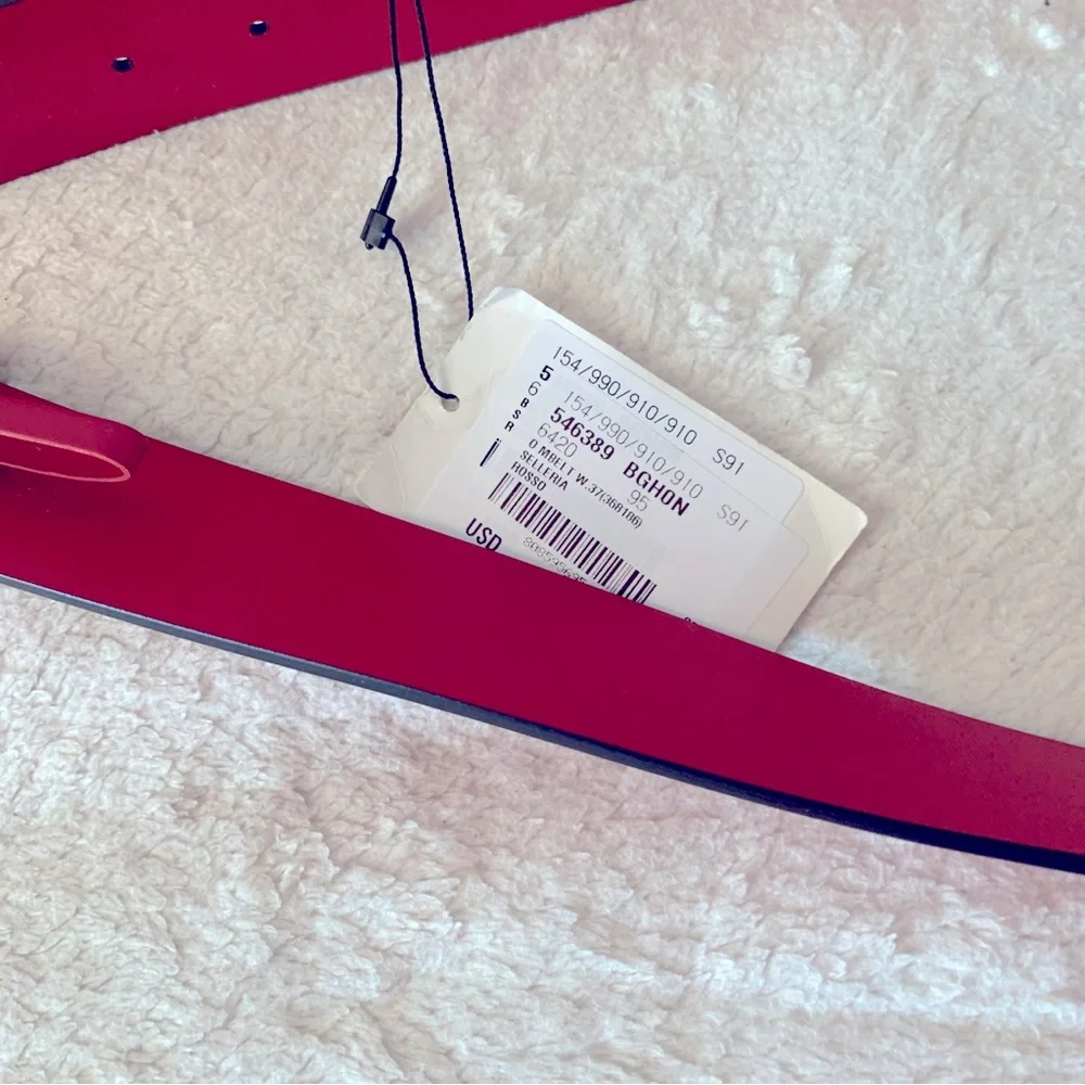 BrandNew Authentic Gucci Antique Silver GG buckle Leather Belt Red 85 - Picture 3 of 6